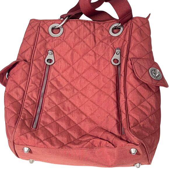Baggallini Handbags - Baggallini Travel Tote Shoulder Bag Quilted Coral Zippers Nylon Square Used